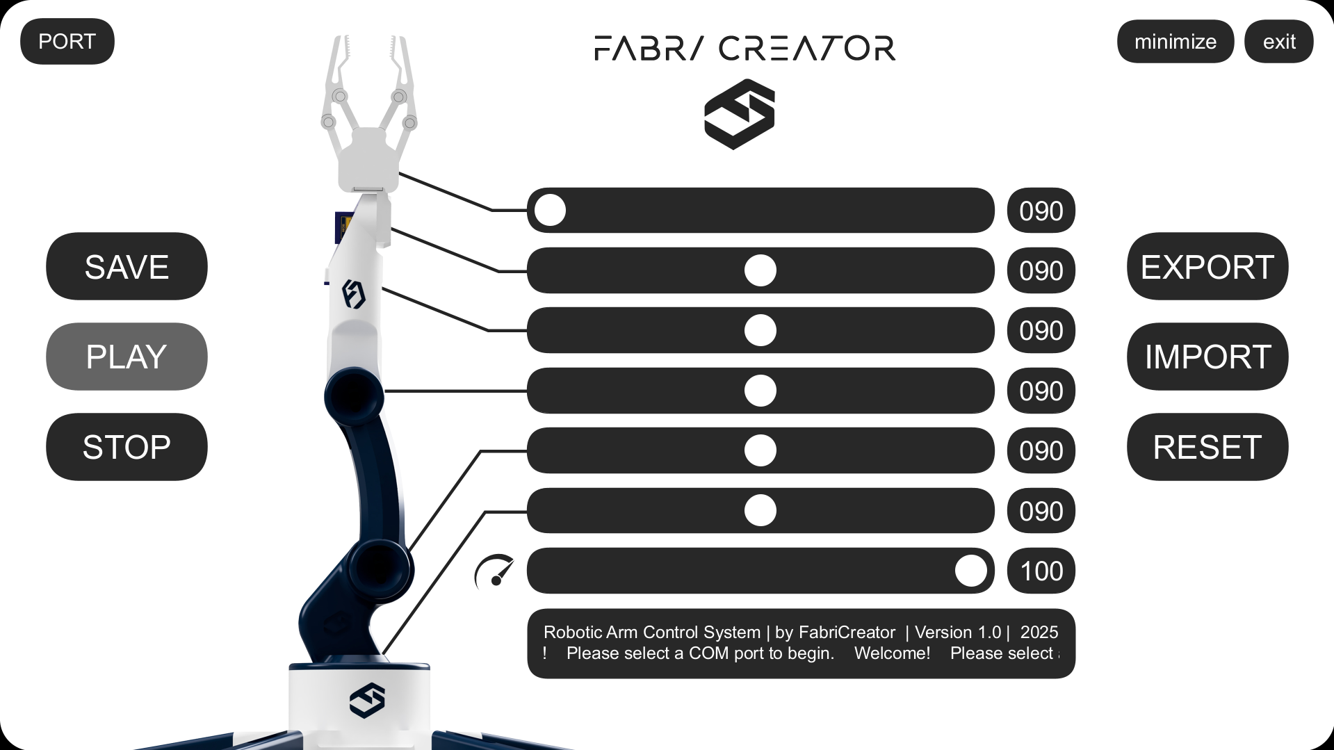 Sistema de Control Brazo Robótico - Aplicación para Windows y Linux