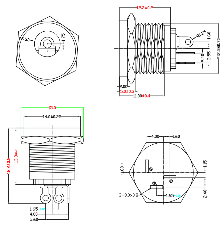 DC-022 DC Power Jack Socket 5.5 x 2.1mm Female Panel Mount Connector with Waterproof Cap