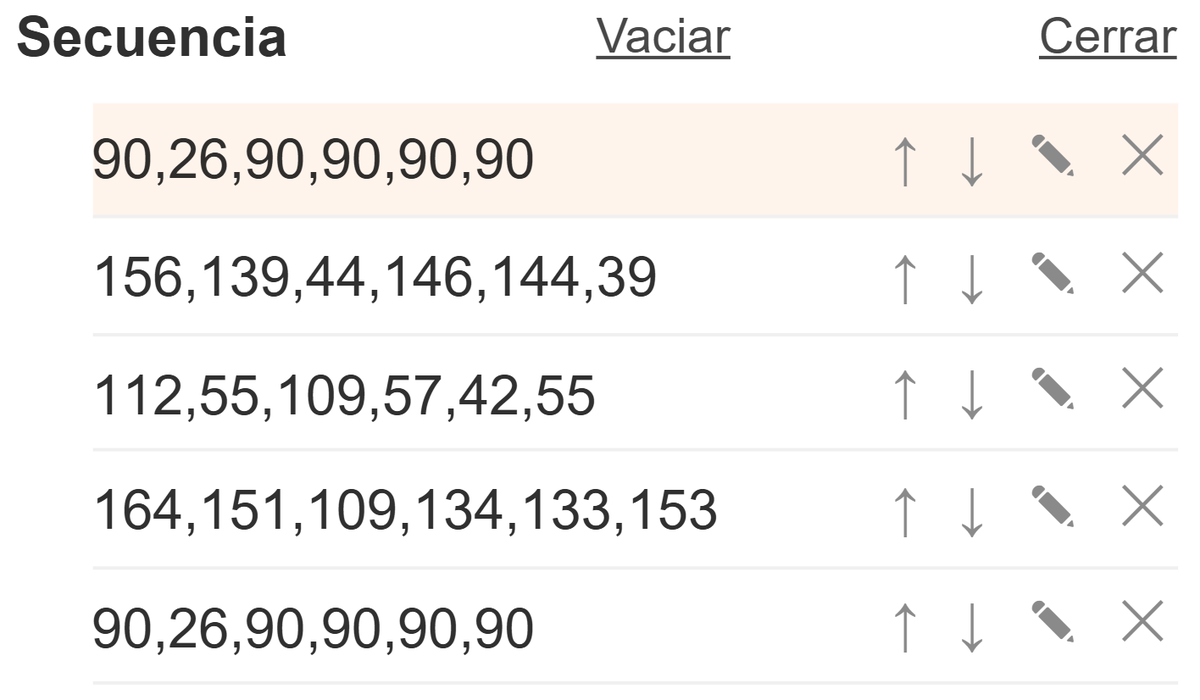 Lista de la secuencia con las posturas guardadas